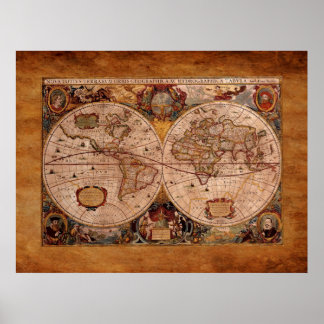 Aged Henricus Hondius' 1630 AD Old World Map Poster