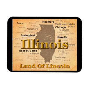 Aged Illinois State Pride Map Silhouette Magnet