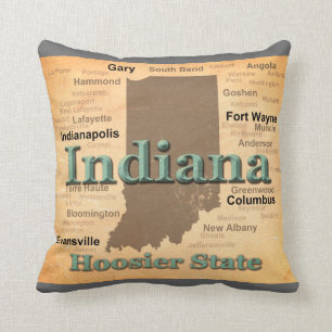 Aged Indiana State Pride Map Silhouette Cushion