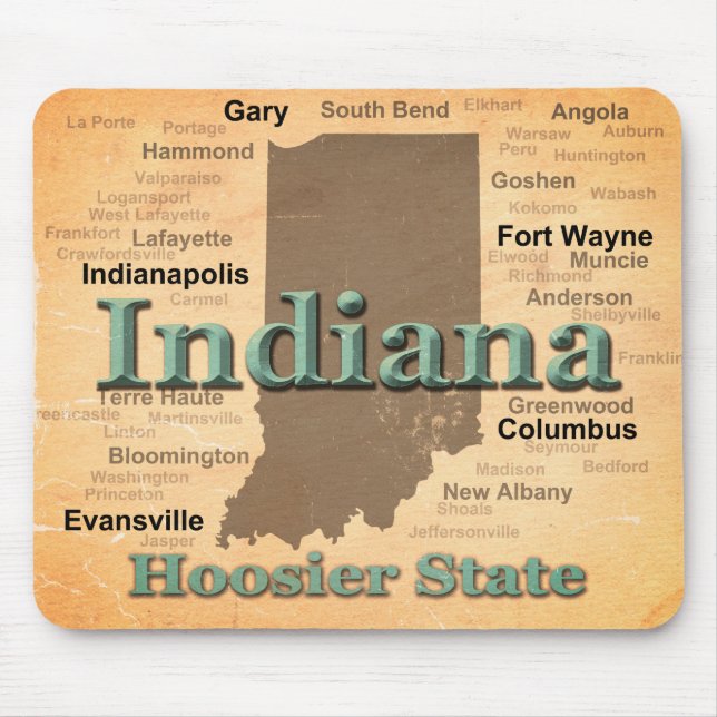 Aged Indiana State Pride Map Silhouette Mouse Pad (Front)