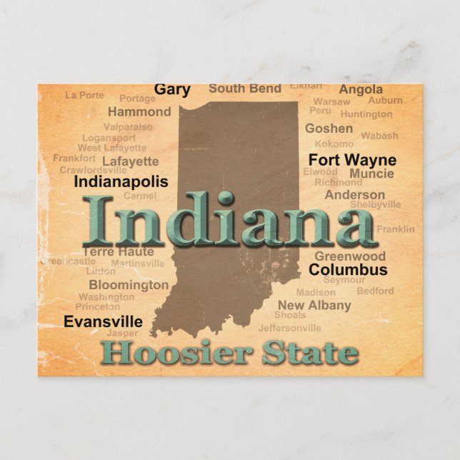 Aged Indiana State Pride Map Silhouette Postcard (Front)