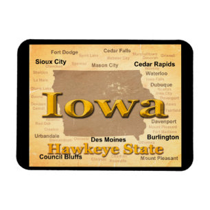 Aged Iowa State Pride Map Silhouette Magnet