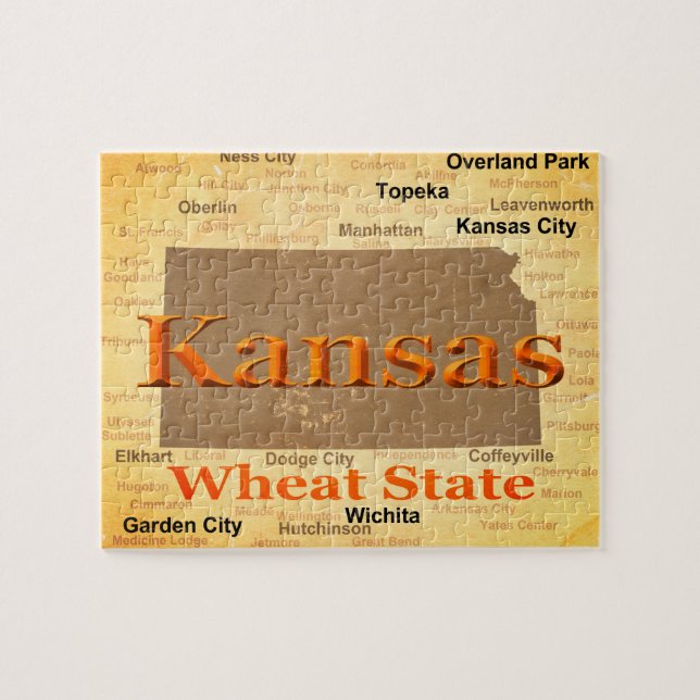 Aged Kansas State Pride Map Silhouette Jigsaw Puzzle (Horizontal)