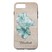 Aged Letter Aqua Illustrated Flower Customise Name