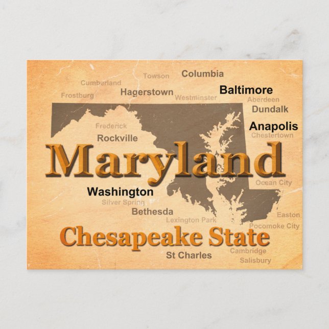 Aged Maryland State Pride Map Silhouette Postcard (Front)