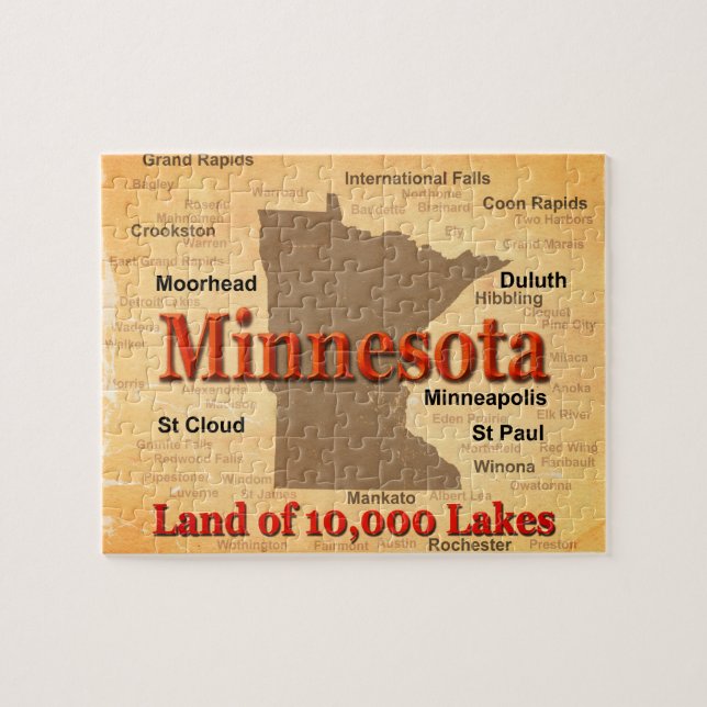 Aged Minnesota State Pride Map Jigsaw Puzzle (Horizontal)