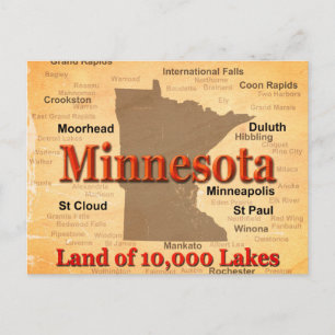Aged Minnesota State Pride Map Postcard