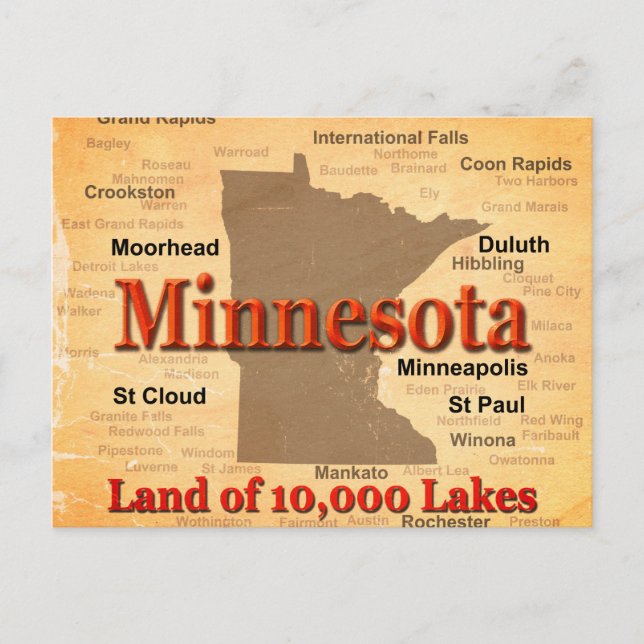 Aged Minnesota State Pride Map Postcard (Front)