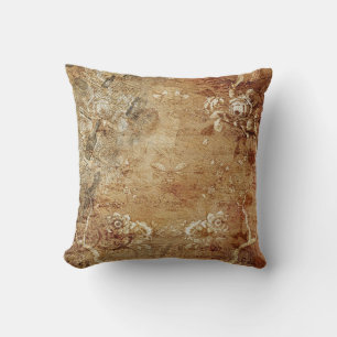 Aged Newspaper with Ads and Antique Flowers Cushion