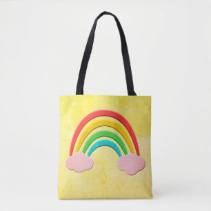Aged Paper Cut Rainbow And Pink Clouds Tote Bag
