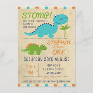 Aged Paper Dinosaurs Birthday Invitation