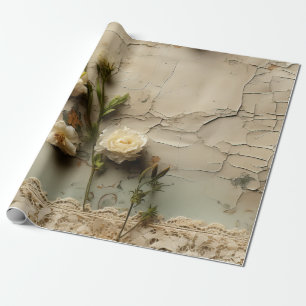 Aged Paper with White Rustic Flower Motif