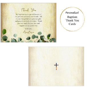 Aged Parchment and Eculayptus Orthodox Baptism Thank You Card