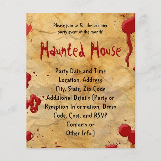 Aged Parchment Blood Splatter Haunted House Flyers (Front)