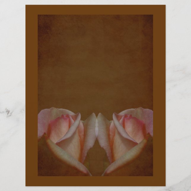 Aged Pink Rosebuds Brown Floral Scrapbook Paper (Front)