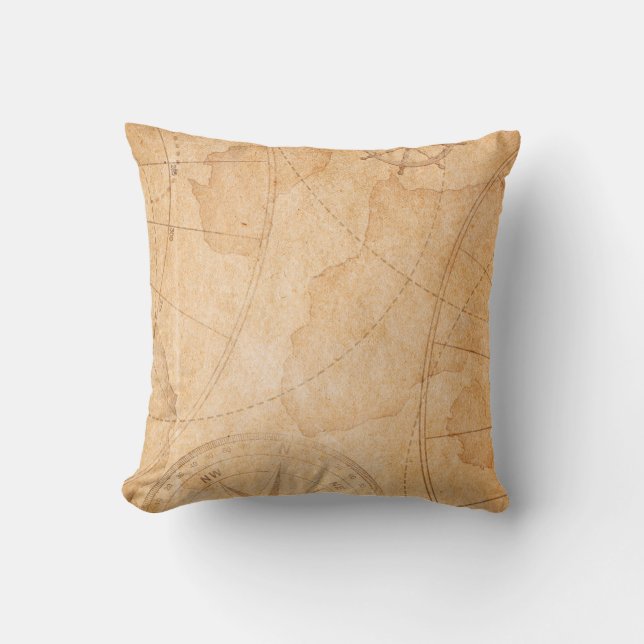 aged pirates treasure map backgroundmap,treasure,v cushion (Front)