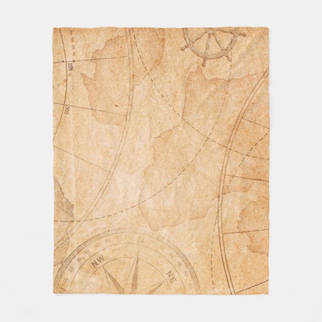 aged pirates treasure map backgroundmap,treasure,v fleece blanket (Front)