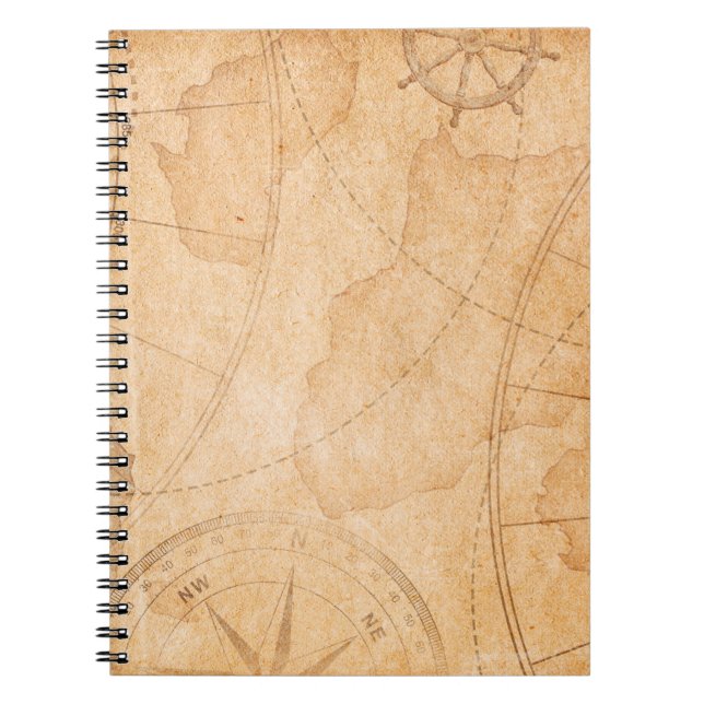 aged pirates treasure map backgroundmap,treasure,v notebook (Front)
