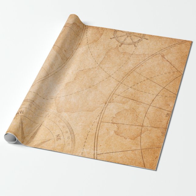 aged pirates treasure map backgroundmap,treasure,v wrapping paper (Unrolled)