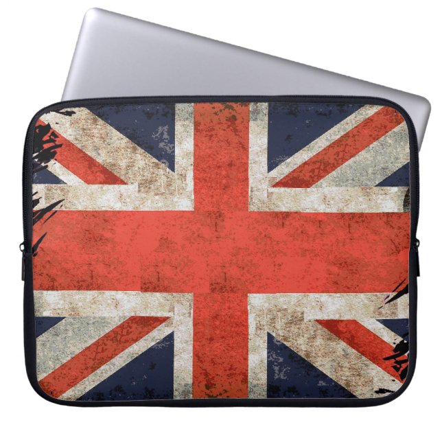 Aged shredded Union Jack Laptop Sleeve (Front)