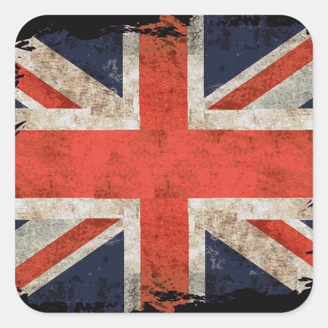 Aged shredded Union Jack Square Sticker (Front)