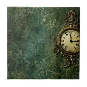 Aged Steampunk Mechanical Clockwork on Green Ceramic Tile