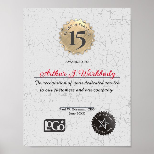 Aged stone gold employee anniversary certificate p poster (Front)