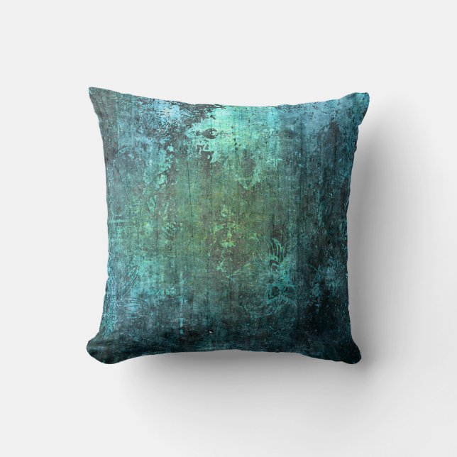 Aged Stone Modern Style Gradient Blue Green Pillow (Front)