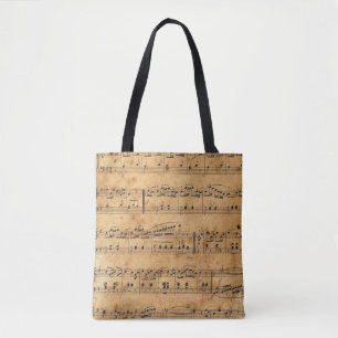 Aged Style Musical Notes with Parchment Background Tote Bag