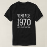 Aged to perfection 1970 men's 50th Birthday shirt<br><div class="desc">Aged to perfection born in 1970 men's 50th Birthday t shirt. Funny quote tee shirt for 50 year old men. Change age year accordingly. Faded vintage typography design with year of birth number. Add your own custom date. Personalised year / established number. Cool surprise Birthday party gift idea for legendary...</div>