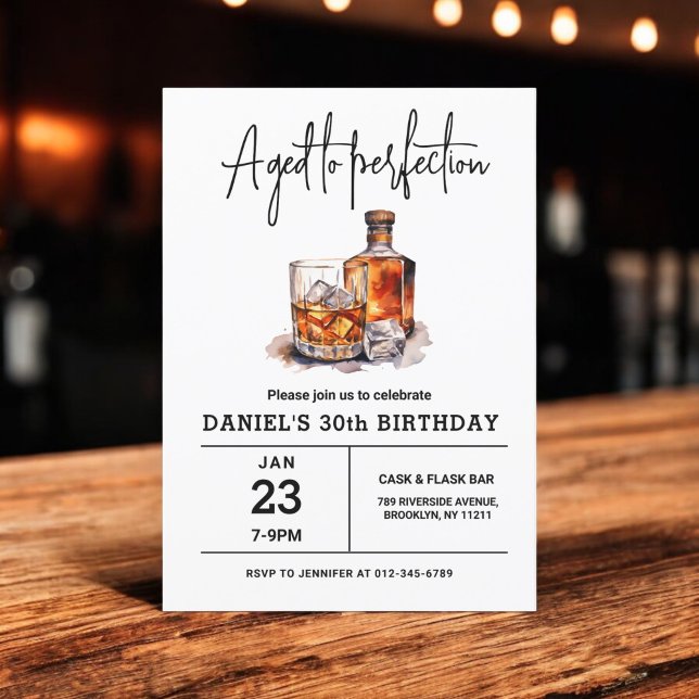 Aged to Perfection 30th Whiskey Birthday Party Invitation (Creator Uploaded)