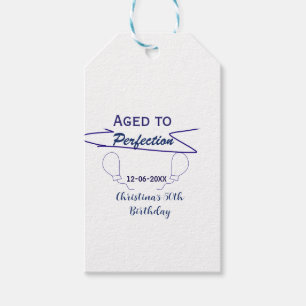 aged to perfection 50th birthday blue balloon bold gift tags