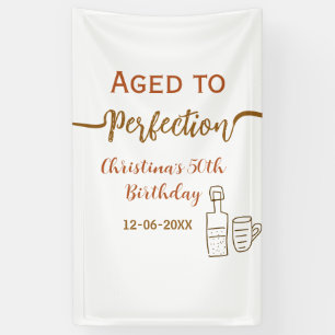aged to perfection 50th birthday name brown wine banner