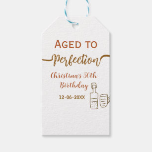 aged to perfection 50th birthday name brown wine gift tags