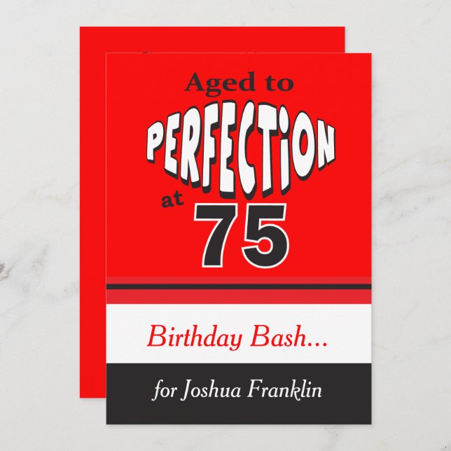 Aged to Perfection at 75 - 75th Birthday Invitation (Front/Back)