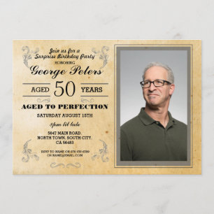 Aged To Perfection Birthday Mens Photo Vintage Invitation