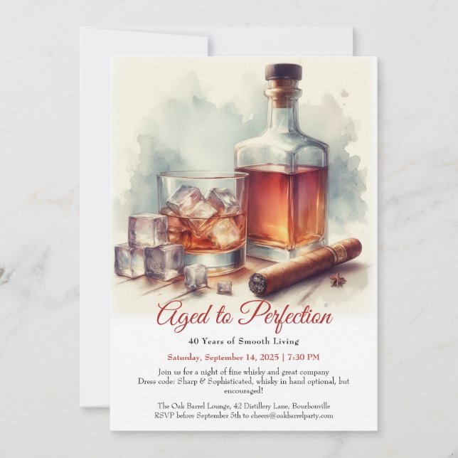 “Aged to Perfection –  Birthday Whisky  Invitation (Front)