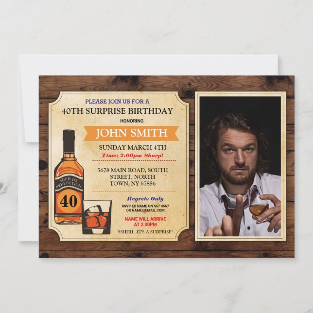 Aged to Perfection Birthday Wood Whisky Photo Invitation (Front)