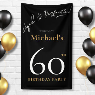 Aged to Perfection Black Gold 60th Birthday Party Banner