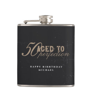 Aged to Perfection Black Vintage Whiskey Birthday Hip Flask