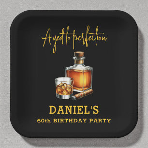 Aged to Perfection Cigar Whiskey 60th Birthday Paper Plate