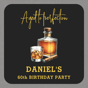 Aged to Perfection Cigar Whiskey 60th Birthday Square Paper Coaster
