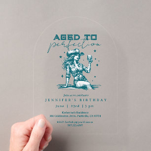 Aged to Perfection Cowgirl Blue Birthday Party Acrylic Invitations