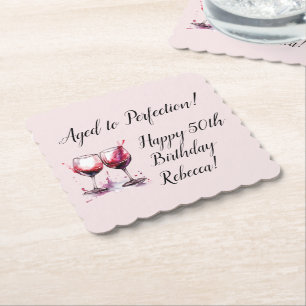 Aged to Perfection Customisable Wine Birthday Paper Coaster