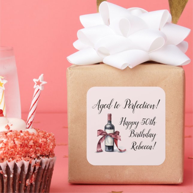 Aged to Perfection Customisable Wine Birthday Square Sticker (Party)