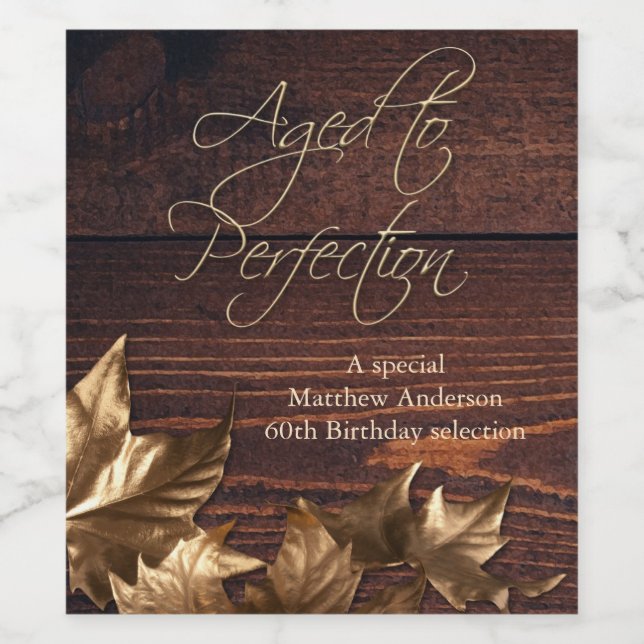 Aged to Perfection Dark Wood Birthday Wine Label (Single Label)