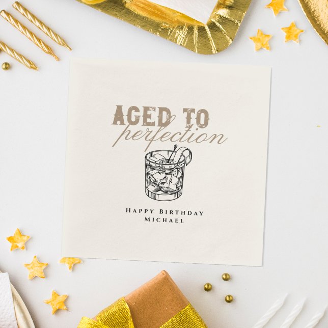 Aged to Perfection Elegant Whiskey Birthday White Napkin (Creator Uploaded)