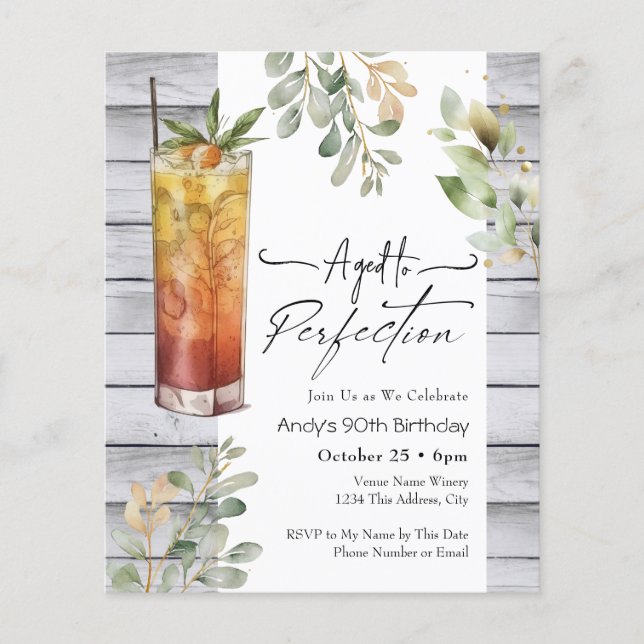 Aged to Perfection Floral 90th Birthday Invite (Front)