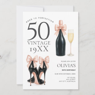 Aged to Perfection Glam 50th Champagne Birthday  Invitation