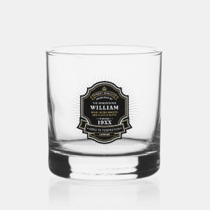 Aged to Perfection Label with Name & Birth Year Whiskey Glass